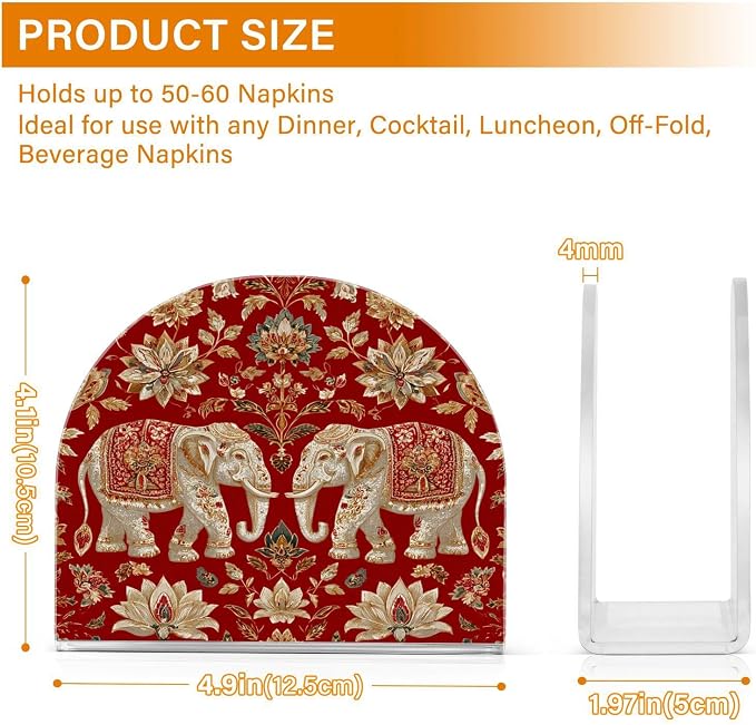 Napkin Holder Acrylic Napkin Holder for Table Kitchen Party Restaurant U Shaped Upright Napkin Dispenser Organizer Red Retro Elephant Flowers