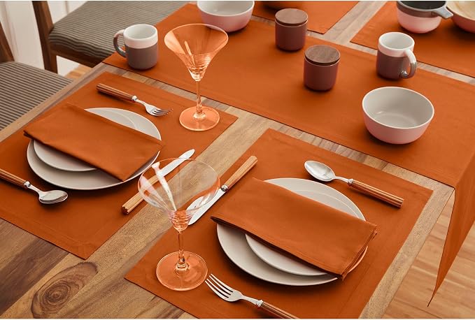 Solino Home Cinnamon Cotton Linen Table Runner 108 Inches Long - Elegant Machine Washable Dining Table Runner 14x108 Inch for Summer Decor & 4th of July - Dru