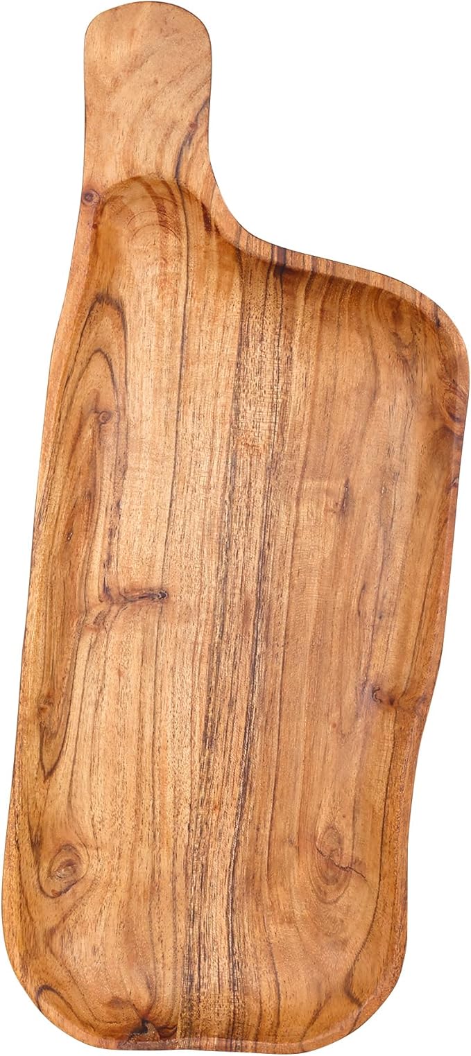 GoCraft Acacia Wood Serving Platter – 11 x 6 Inch – with Handle | Wooden Charcuterie Board for Cheese, Appetizers & Snacks | Natural Finish Bread Tray | Farmhouse Kitchen Décor | Food Display Tray