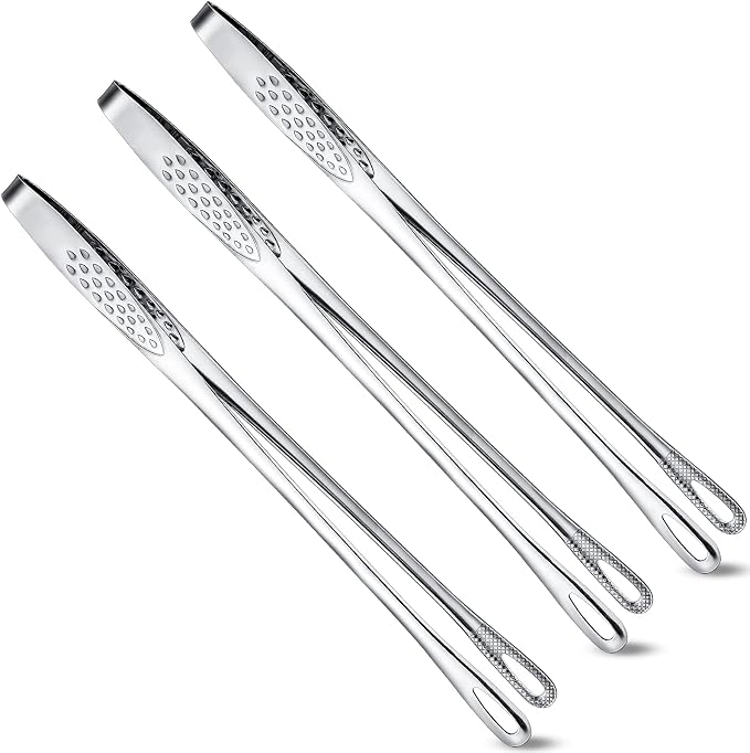 Geiserailie 3 Pcs 9.4inch Korean BBQ Tongs Stainless Steel Kitchen Tweezers Grill for Cooking Hot Pot Food Yakiniku Clamp Tool for Salad, Fish, Steak, Barbecue, Buffet, Meat