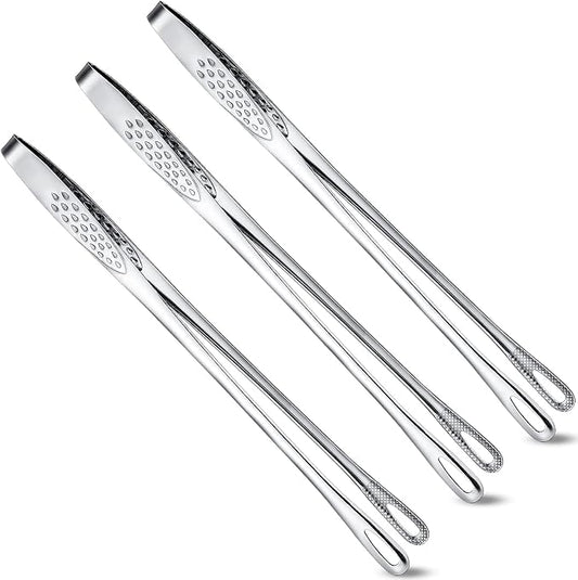 Geiserailie 3 Pcs 9.4inch Korean BBQ Tongs Stainless Steel Kitchen Tweezers Grill for Cooking Hot Pot Food Yakiniku Clamp Tool for Salad, Fish, Steak, Barbecue, Buffet, Meat