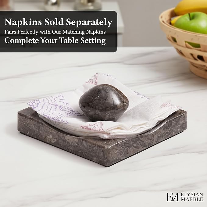 Marble Cocktail Napkin Holder with Weight, Modern Square Napkin Holder for Table, Decorative Heavy Napkin Holder for Indoor & Outdoor Dining, Kitchen & Coffee Table Decor - Oceanic Grey