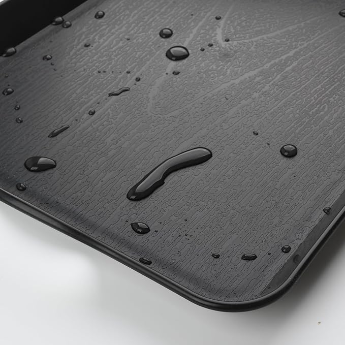 Black Serving Trays with Handles, 16 x 11 inch Rectangular Non Skid Multi-Purpose Plastic OttomanTray for Restaurant, Parties, Coffee Table, Kitchen