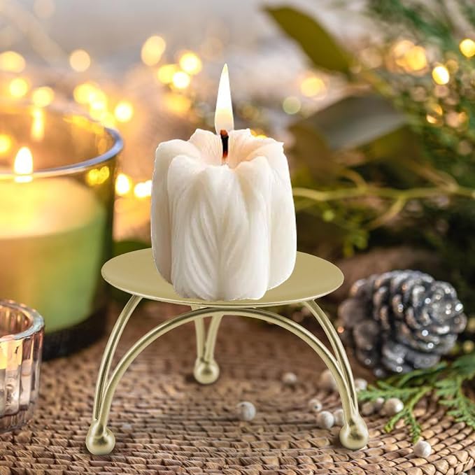 Geesatis Pillar Candle Holder, Gold Metal Candlestick Stand with Stable Base for Wedding, Party, Dining Table Centerpiece,Pack of 3
