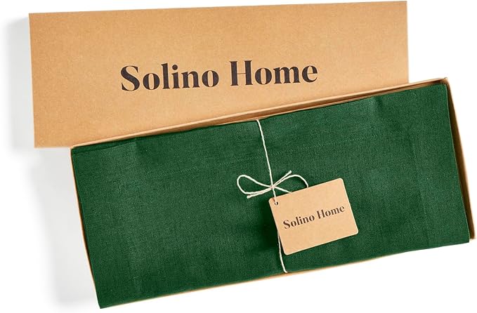 Solino Home Linen Pine Green Table Runner 120 Inches Long - 100% Pure Linen 14 x 120 Inch Table Runner - Fete