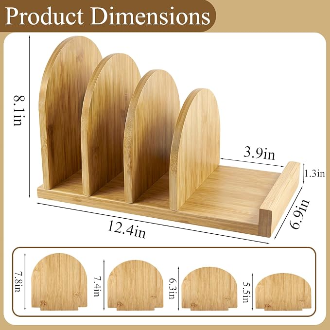 Bamboo Cook Book Organizer Stand, 4 Slots Recipe Book Holder Cookbook Display for Kitchen Counter, Tabletop Cooking Book Storage, Gift for Women