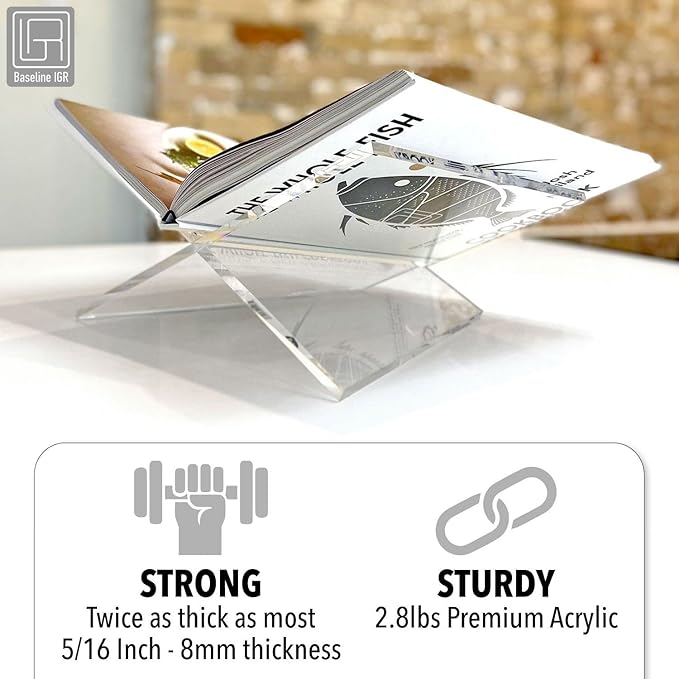 Medium Clear Acrylic Book Stand, 8.7” x 6.3” x 3.6”, Acrylic Book Holder, Open Bookstand for Display and Reading Cookbooks, Art Books, Bibles, Magazines - Home and Office