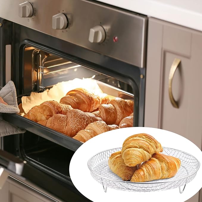8 inch Air Fryer Racks, Air Fryer Universal Accessories, Baking Rack,Round Stackable Grill, Food-Grade Stainless Steel Kitchen Household, Fit all 4.2QT - 5.8QT air fryer,Oven - 3 Pack