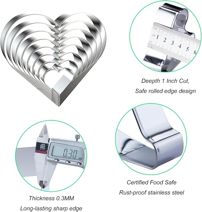 Heart Cookie Cutter Set 8-Piece 1.5" to 5" by QAAQS