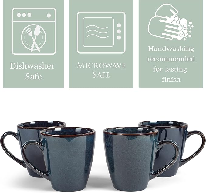 Elanze Designs Sophisticated Modern Chic Smooth Ceramic Stoneware Dinnerware Mugs Cups Set of 4 - Navy Blue