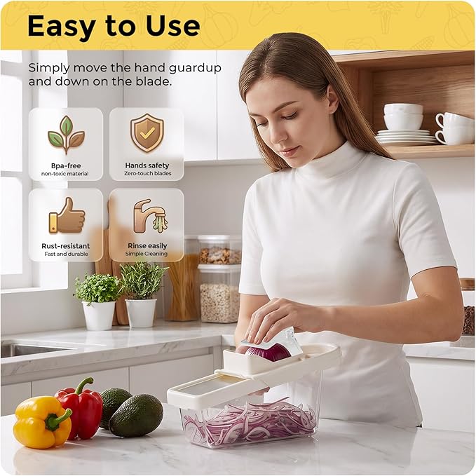 Adjustable Mandoline Slicer For Kitchen With Container,Veggie Chopper,Mandoline Food Slicer,Mandolin,Salad Chopper,Tomato,Potato Slicer,Cucumber,Fruit And Onion Cutter(3 Blade In 1)