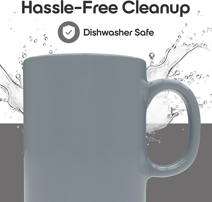 Omniware Teaz Cafe 11 oz Classic Mug, Set of 4 - Vintage-Inspired Stoneware Coffee Cups, Retro Diner Aesthetic, Rustic Drinkware, Dishwasher Safe, Ideal for Tea or Espresso (Gray)