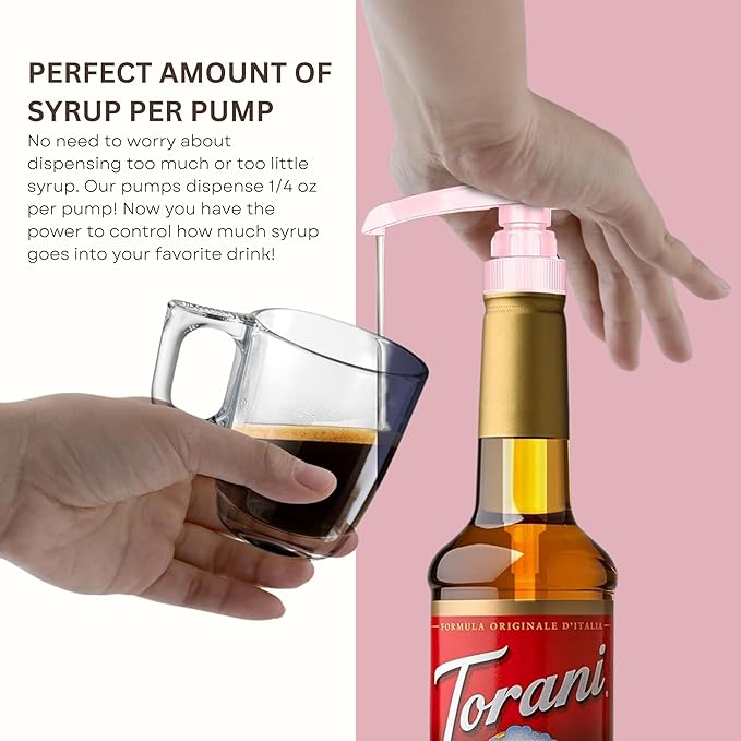 Syrup Pump Compatible with Torani, Davinci and Skinny (Set of 2) - fits Bottles (25.4 oz-750ml) (Pink)