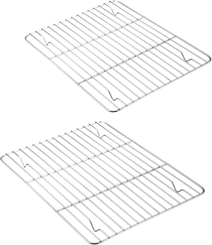 E-far Small Baking Cooling Rack Set of 2, Stainless Steel Metal Roasting Cooking Racks, Size - 9.7"x7.3", Non Toxic & Rust Free, Fit for Toaster Oven, Dishwasher Safe