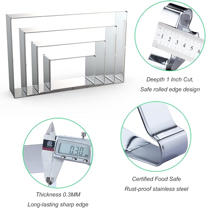 Rectangle Cookie Cutter Set Large - 5 Inch, 4 Inch, 3 Inch, 2 Inch - Geometric Frame Plaque Cookie Cutters Shapes Biscuit Molds - Stainless Steel