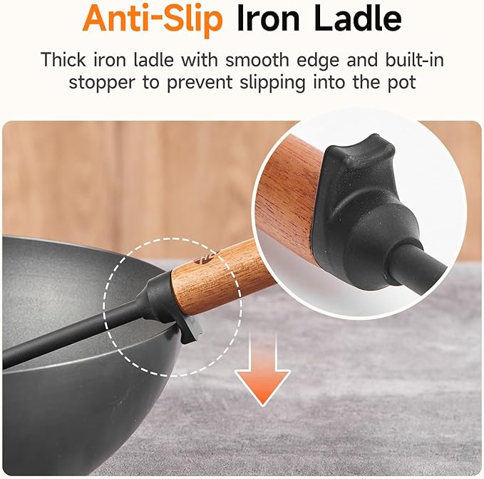 WANGYUANJI lron Spoon Soup Ladle Tool,14.37 inches Premium lron Spoon - Durable and Versatile Cooking Utensil