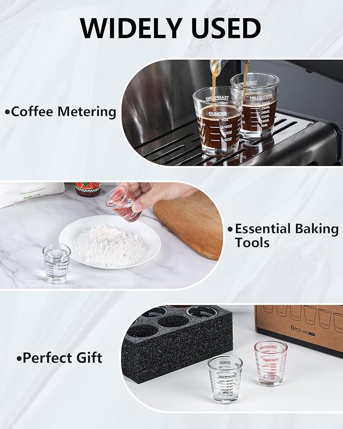 Measuring Cup Shot Glasses 2PACK Espresso Shot Glasses Liquid Heavy Glass 26-Incremental Measurement 1 OZ, 2 TBS, 6 TSP, 30 ML Kitchen Tools （BLACK）