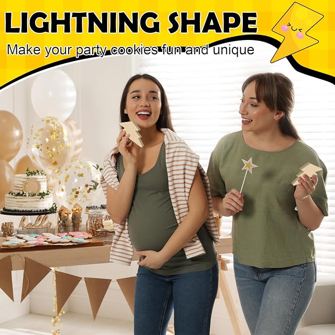 Havawish 4 Pcs Cookie Cutter Set 2 in to 5 in Cookie Cutter Stainless Steel Cookie Cutter for Baking Fondant Fruit Bread Birthday Party Decorations(Lightning Bolt)