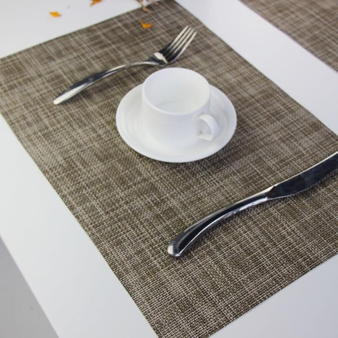 Placemats Place Mats Indoor Set of 6 Washable Easy to Clean PVC Placemat (Placemats Set of 6, Camel)