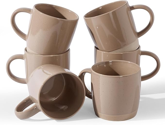 famiware Coffee Mugs for 6, 13 oz Mug Set, Dringking Cup with Handle for Coffee, Tea, Cocoa, Milk, Milkyway Serise, Cinnamon Brown