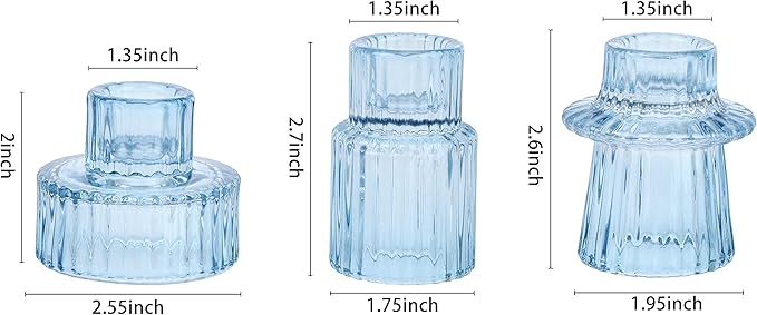 Vixdonos Glass Candlestick Holders Tealight Candle Holders for Table Centerpieces, Wedding Decor and Dinner Party (6 Pcs, Light Blue)