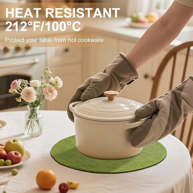homing 15 Inch Round Cloth Placemats Set of 12, Cotton Linen Blend Washable Table Mats, Farmhouse Dining Place Mats for Indoors & Outdoors, Easy to Clean, Grass Green