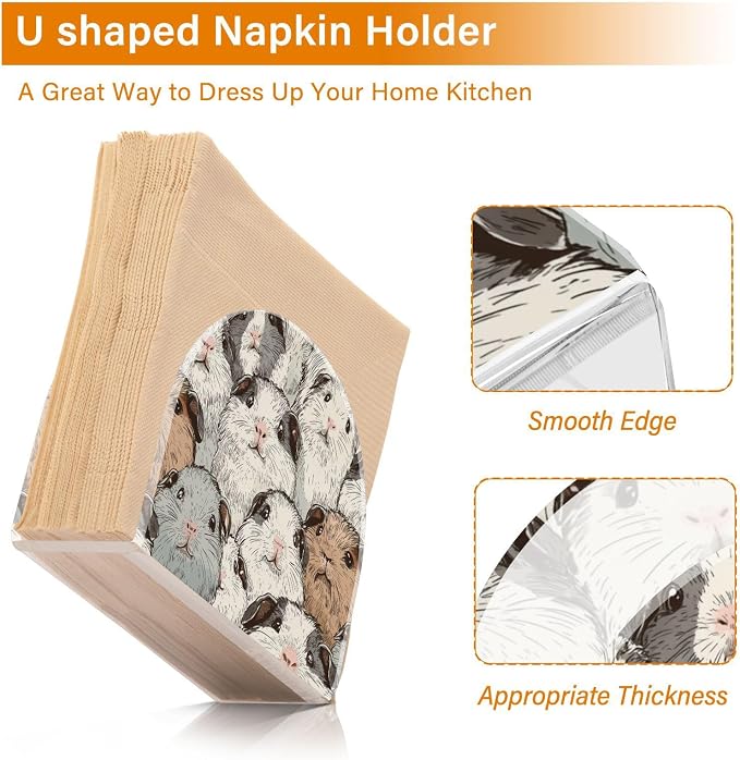 Fustylead Cute Guinea Pig Lovely Animal Napkin Holder for Table Acrylic Vertical Napkin Holders for Paper Napkins Decor Napkin Dispenser for Home Party Dining Cocktail Kitchen Accessories, 2 PC