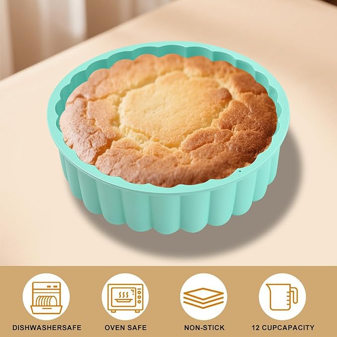 10 Inch Silicone Cake With 8 Inch Pan Set (2 Pack) - Nonstick Baking Mold for Pound Cake, Jello, Bread & Brownies, Dishwasher Safe, Blue
