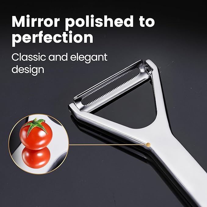 Vegetable Peeler, Ultra-Sharp Ergonomic Stainless Steel Potato Peeler, One-Piece Seamless Handle, Left & Right-Handed User Friendly, Super Thin Peel Less Waste, Dishwasher Safe with 5-Year Warranty