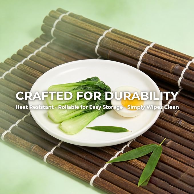 8-Pack Natural Bamboo Placemats Set - Reusable Rectangular Heat Resistant Table Mats for Everyday Use, Camping, Picnics, Party Decor - Easy to Clean & Store, Lightweight (Coffee)