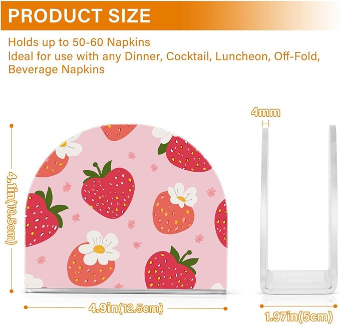 Fustylead Red Strawberry White Floral Pink Napkin Holder for Table Acrylic Vertical Napkin Holders for Paper Napkins Decor Napkin Dispenser for Home Party Dining Cocktail Kitchen Accessories, 2 Pack