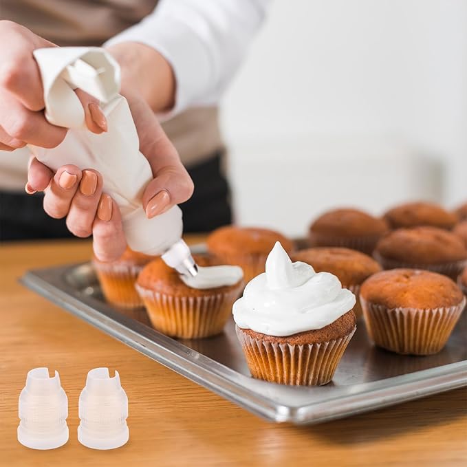 12pcs Piping Bag Couplers, 3x2.3cm/1.18x0.91in Plastic Standard Pipe Icing Piping Tip Coupler Cake Decorating Tool for Frosting Icing Nozzles (White)