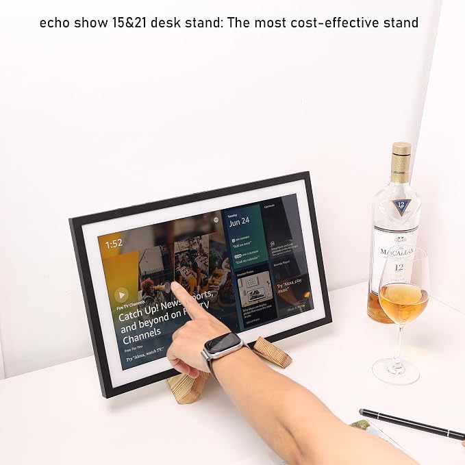 Solid Wood Tablet Computer Stands Compatible for echoshow 15, Echo Show 21,Support Both Horizontal and Vertical Modes.Cookbook Stand for Kitchen,Rustic Cook Book Holder Stand.(Light Brown)