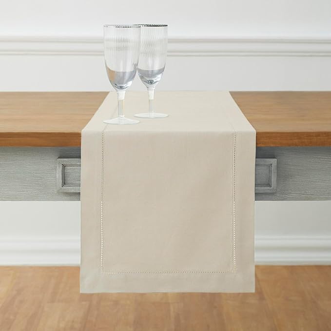 Solino Home Linen Table Runner 90 Inches Long - Cotton Linen Hemstitch Table Runner 14 x 90 Inch for Spring, Summer