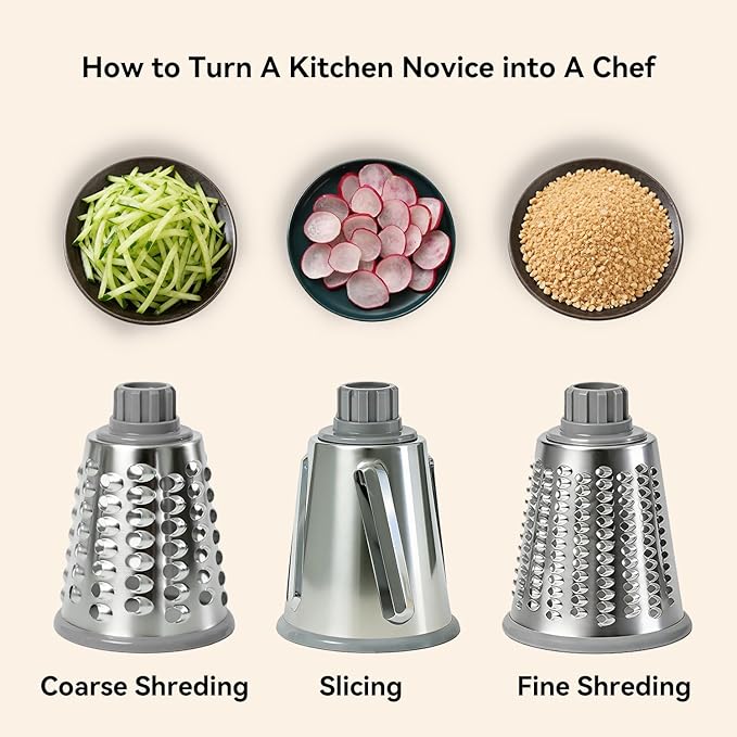 Rotary Cheese Grater Shredder Slicer - 3-in-1 Handheld Crank with Food Pusher for Hard Cheese, Vegetables, Chocolate - Ergonomic Hand Crank, Dishwasher Safe Dark Gray