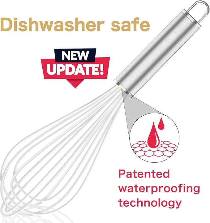 OYV White Silicone Whisk, Professional Whisks For Cooking Non-Scratch, Stainless Steel & Silicone Wisk, Plastic Rubber Whisk Tool For Nonstick Cookware Pans, BPA free, Silicon Wisks Set of 3