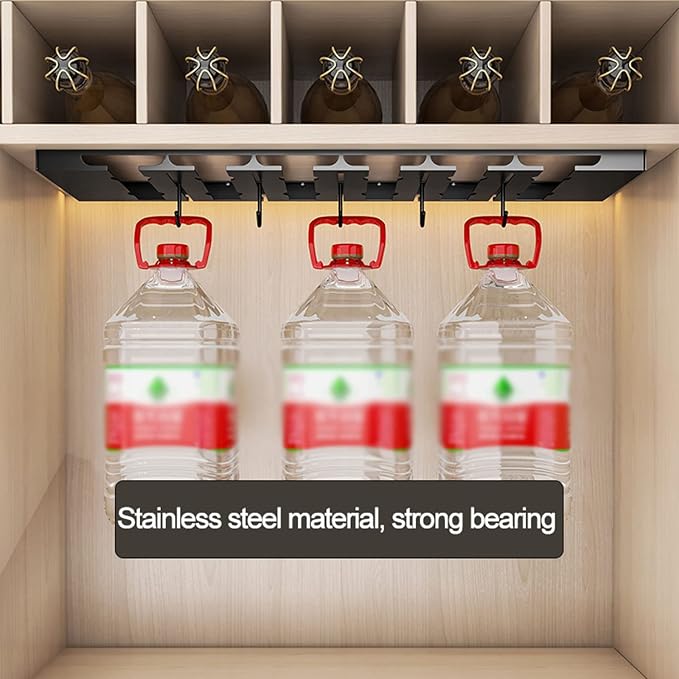 V3VOGUE Hanging Wine Glasses Holder Under Cabinet, 2/3/4/5/6 Rows Black Metal Wine Glasses Hanger, Glass Storage Rack Organiser for Cupboard Kitchen Bar (Size : 4 Row)