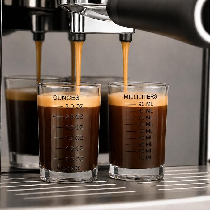 GLASKEY 2 Pack Shot Glass Measuring Cup Set,3 oz/90ML Liquid Heavy High Espresso Glass Cup,Dishwasher Safe,Measurement of Dry and Liquid Ingredients(Black)