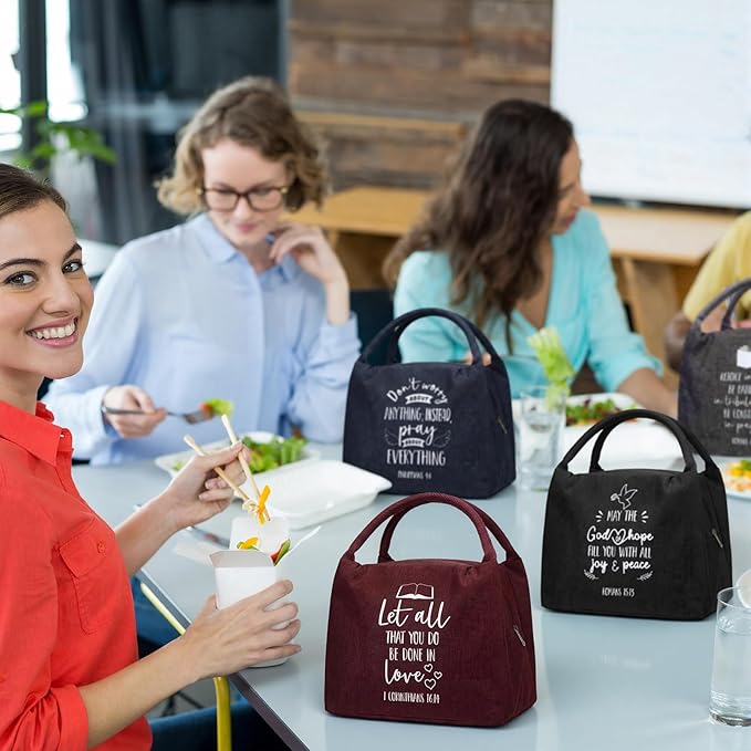 12 Pcs Christian Lunch Bags Bulk First Communion Favors Religious for Mom Church Gifts Bulk Reusable Lunch Boxes for Women Men Mom Teacher Staff