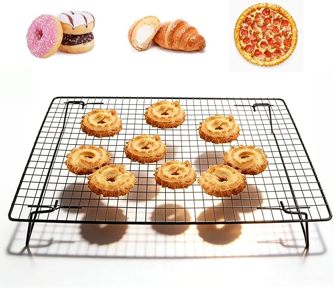 Cooling Rack with Legs, Nonstick Collapsible Wire Rack Stackable Cooling Grid Cookie Wire Grid with Folding Leg for Cooking, Baking, Roasting, Drying Cookie Cake Pizza