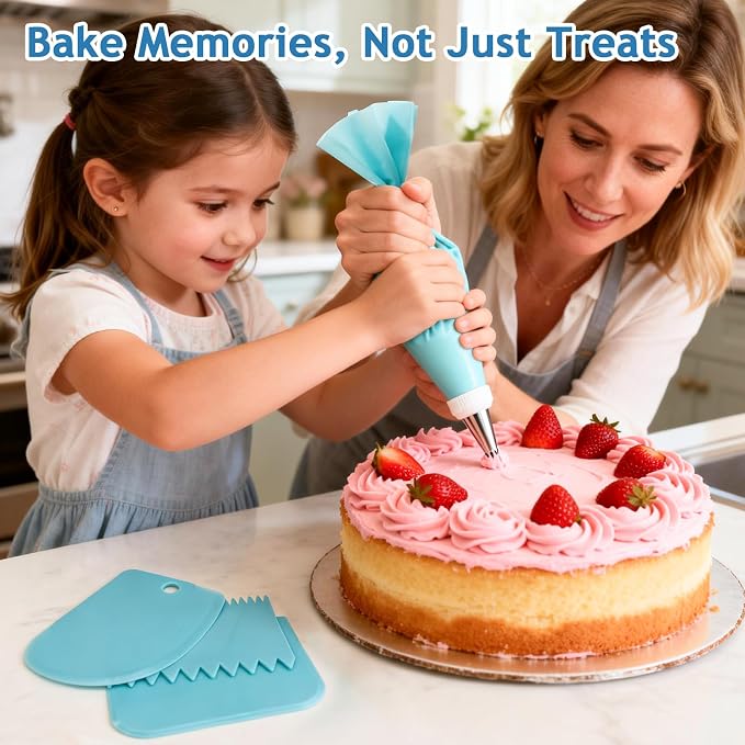 Piping Bags and Tips Set, Cake Decorating Supplies Kit, Frosting Piping Kit, Reusable Pastry Bags and Tips with 16 Inch Piping Bags, Silicone Rings, Couplers, Scrapers, Baking Tools for Cookie Icing