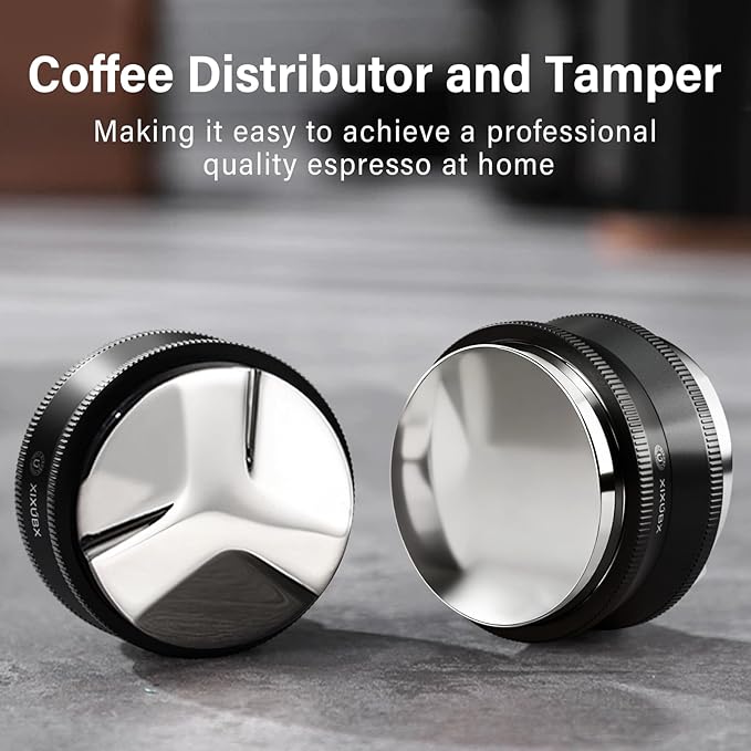XIXUBX 51mm Espresso Tamper, Coffee Distributor and Tamper 304 Stainless Steel, Adjustable Depth Distribution Tool Fits XIXUBX Espresso Coffee Machines and Other 51mm Portafilter