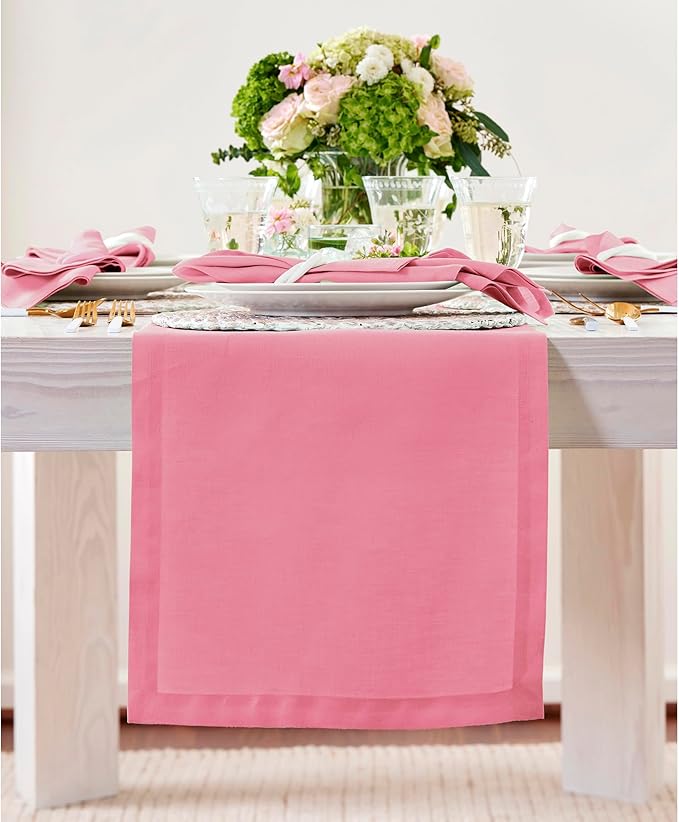 Solino Home Linen Table Runner 72 Inches Long - 100% Pure Linen Pink Carnation Table Runner 14 x 72 Inch for Spring, Summer - Fete