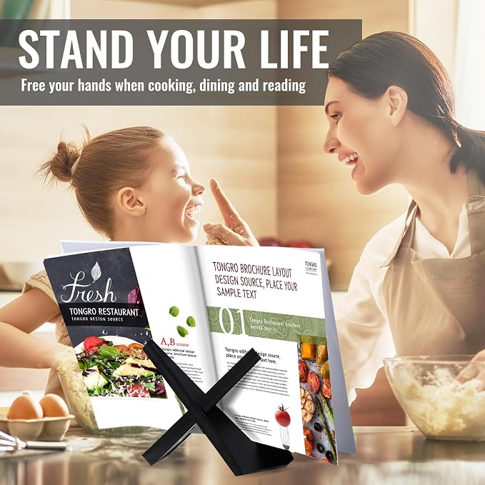 Cookbook Stand for Kitchen, Recipe Book Holder for Kitchen Counter, Wooden Cookbook Holder, Rustic Cook Book Stand