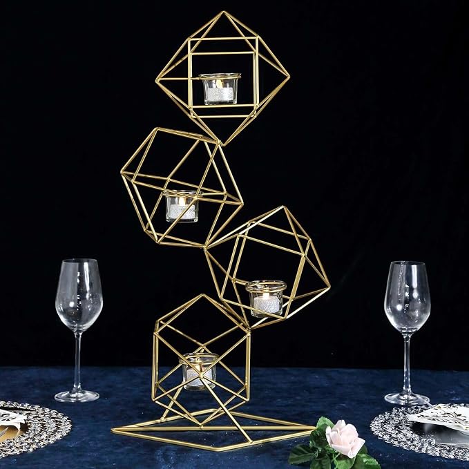 Efavormart 25.5" Tall Gold Geometric Candle Holder Set 4 Metal Geometric Centerpieces