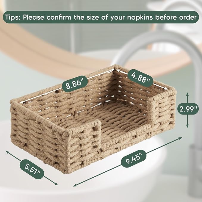 Napkin Holder for Bathroom, Woven Wicker Cotton Rope Guest Towel Holder Tray, Disposable Paper Hand Towel Holder for Bathroom Accessories, Dinner Napkin Holder for Kitchen Table Party