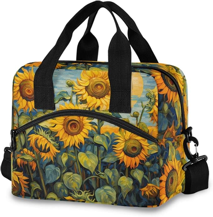 ALAZA Vintage Yellow Sunflower Print Insulated Lunch Bag for Women Men Reusable Lunch Box Tote Bag Adjustable Shoulder Strap Cooler Bag Leakproof Work Picnic