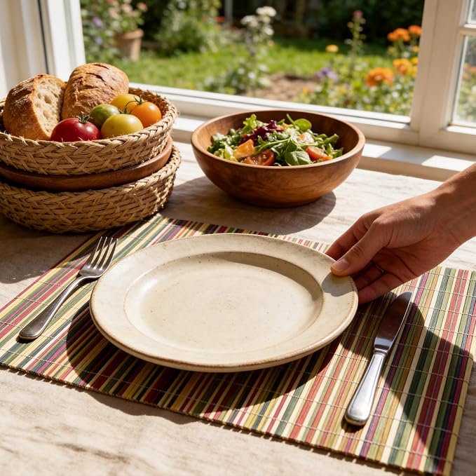 4-Pack Bamboo Placemats,Woven Heat-Resistant Rectangular Table Mats, Natural Rectangular Dining Place Mats, Rustic Japanese Style Plate Mats for Indoor Dining, Kitchen and Party Use(Colorful