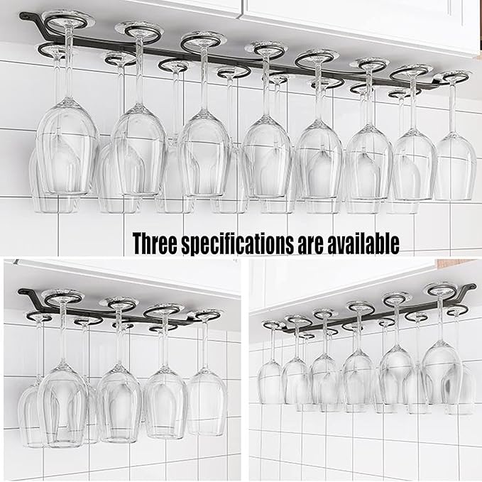 Under Cabinet Wine Glass Holder Iron 12 Hooks, Black Wire Hanging Rack, Storage Hanger Organizer, Space Saving, With 6 Hooks For Multiple Uses, Easy To Install