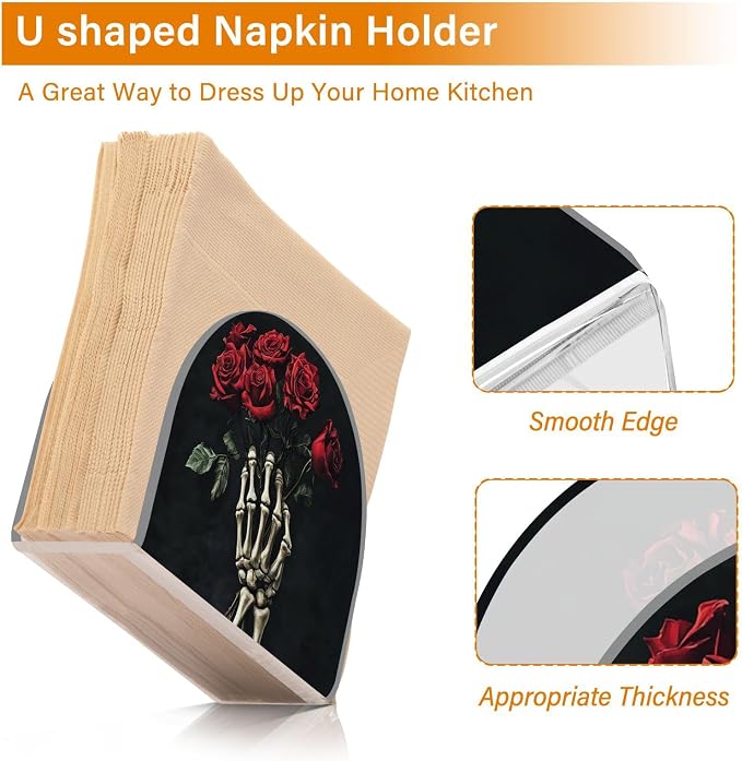 Fustylead Skeleton Hand Roses Bouquet Romantic Napkin Holder for Table Acrylic Vertical Napkin Holders for Paper Napkins Decor Napkin Dispenser for Home Party Dining Cocktail Kitchen Accessories, 2 PC